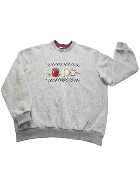 BonWorth Tops - Vntg 90s BonWorth Apple Embroidered Sweatshirt Women XL Gray Cottagecore Grandma
